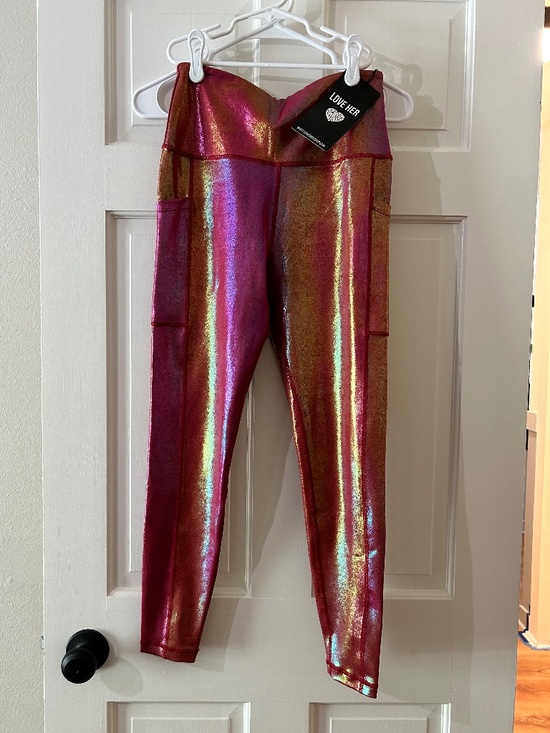 Love Her Pants - NWT Love Her Slimming Rose Pearl Metallic Iridescent Leggings M